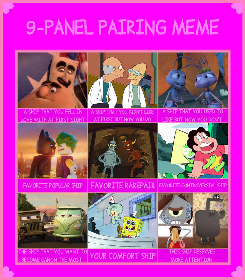 Multifandom Memes 9 Panel Pairing Meme - Multifandom by twinkletoes-97 on DeviantArt