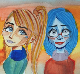 Ghoulia and Cleo watercolor 