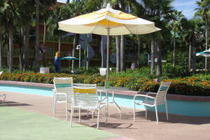 Pool Side Umbrella, Table and Chairs