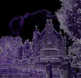 Haunted Mansion Outlined in Purple and Lilac