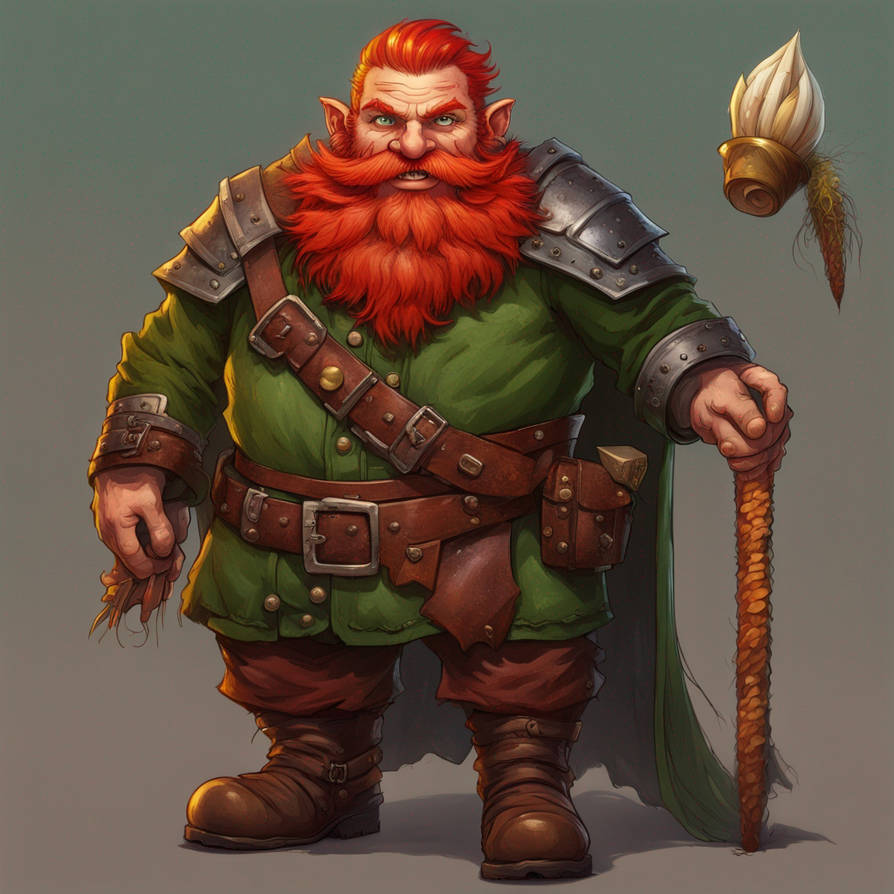 Short Fat Old Male Gnome, Long Flowing Red Beard,