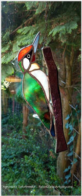 Green woodpecker - stained glass