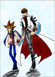 Yugi and Kaiba walking around