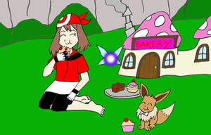 May and Eevee enjoying fairy sweets