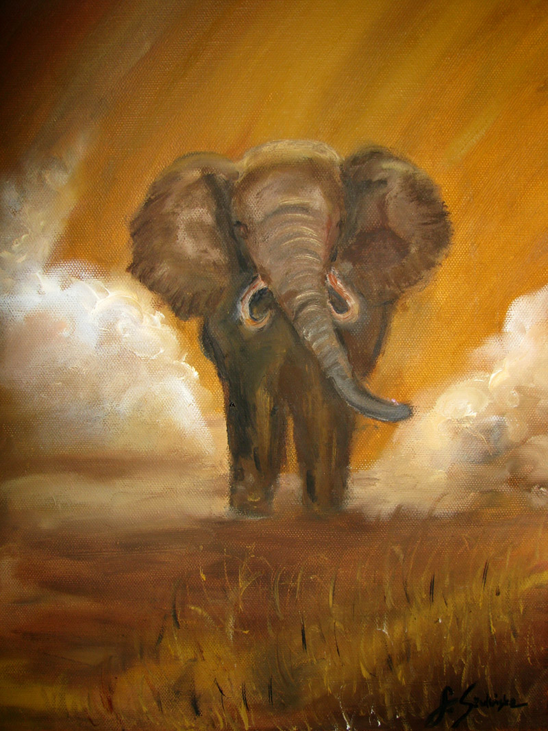 Elephant. Oil painting.