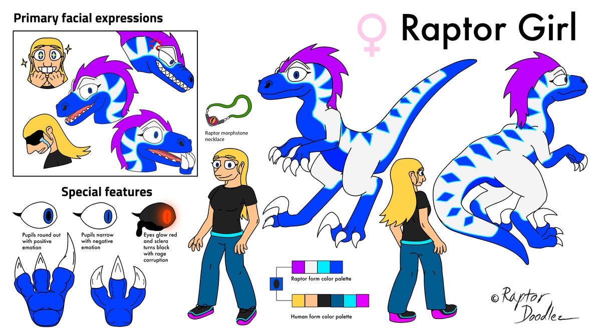 Raptor Girl (OC ref sheet) by RaptorDoodlez on DeviantArt