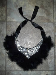 Black Jewelled Feather Bib Necklace