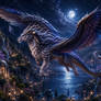 Moonlit flight over a magical city