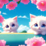 Cute Kittens Peeking Over The Wall w/ Flower Frame