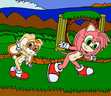 Amy and Cream stuck in a Sega Sonic game