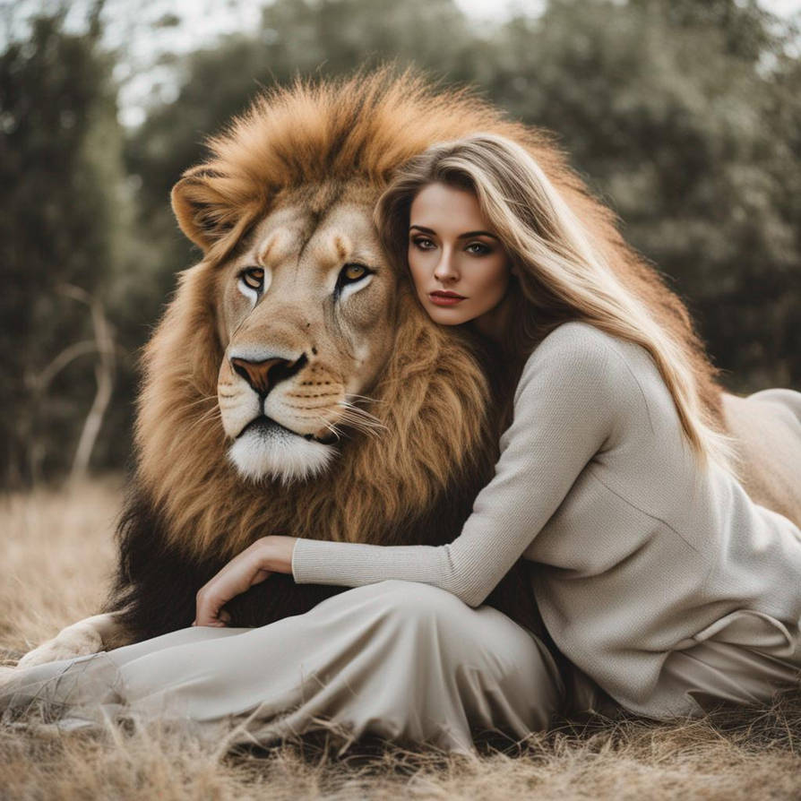 Woman leaning on lion by chandra0103 on DeviantArt