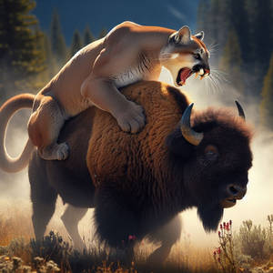 Cougar vs Bison, 4k resoulution, wildlife photo