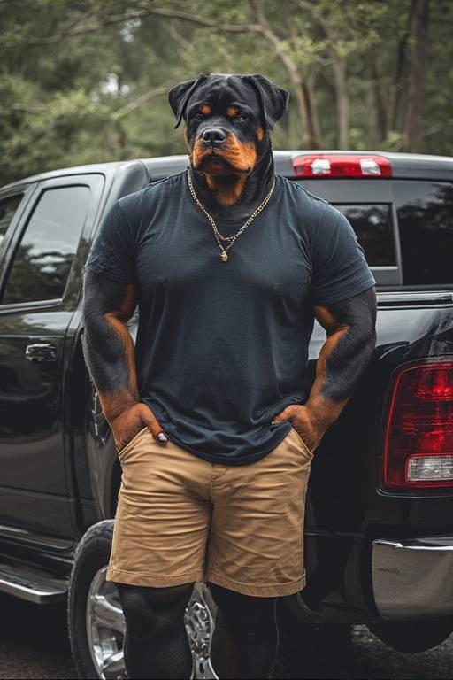 Grumpy Rottie Slick rottie hanging out beside his truck by xxddddddd6 on DeviantArt