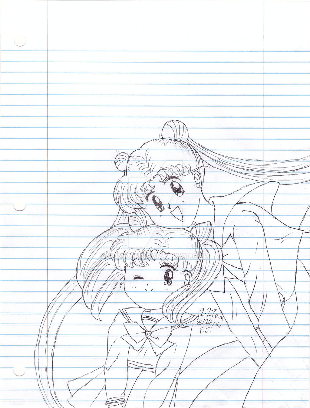 Usagi and Chibi-Usa Midnight Drawing for my binder