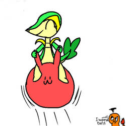 Snivy bouncing on a space hopper