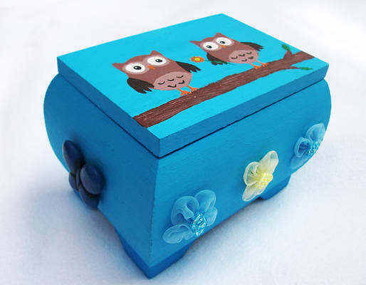 Cute Owls OOAK handpainted wooden trinket box