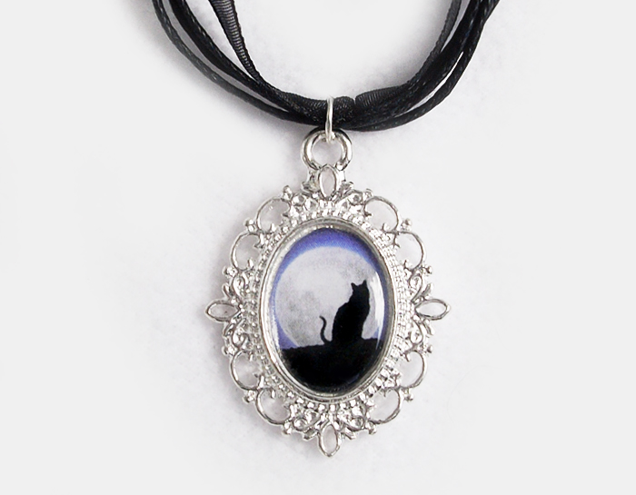 Cat by the Moon Cameo Necklace