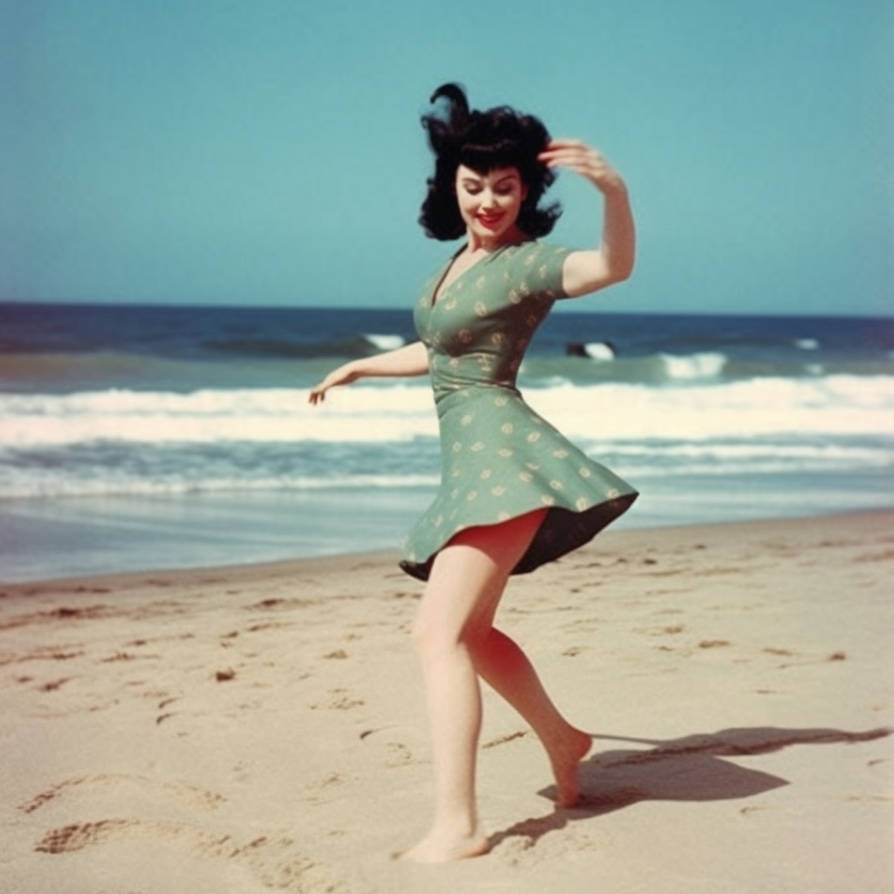 A day at the beach with Bettie Page by BenderBones on DeviantArt