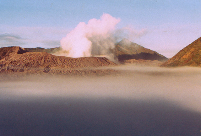 Smoking volcano on east Java