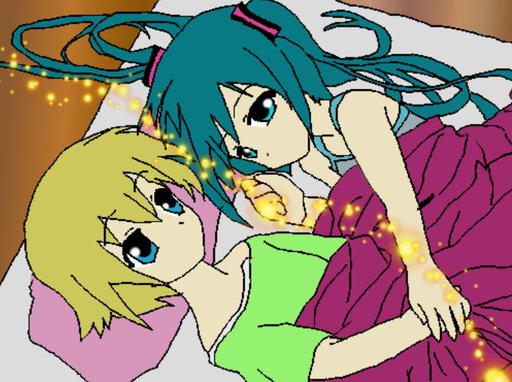 miku and len in bed