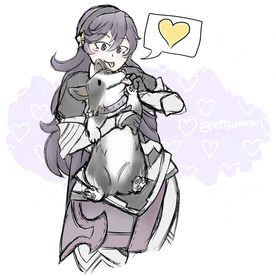 Corrin holding a Corgi