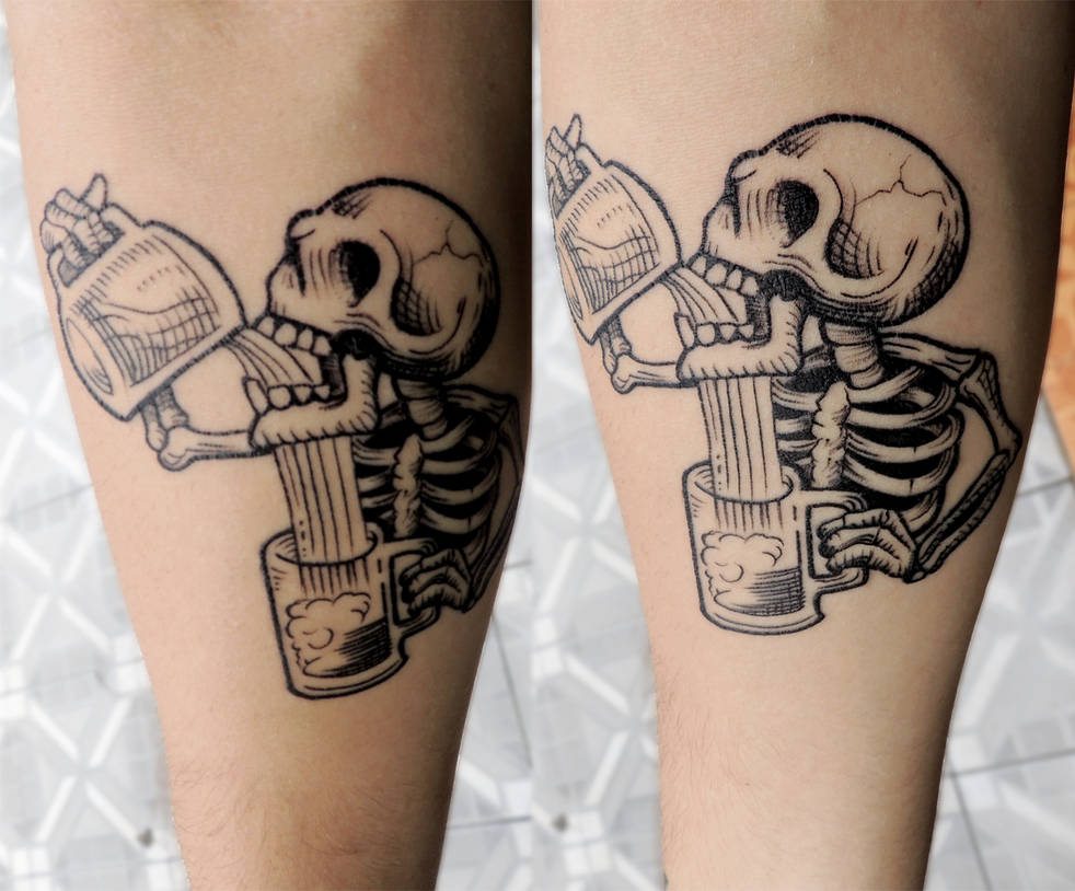 Skull Drinking Tattoo by daniel666krieg on DeviantArt
