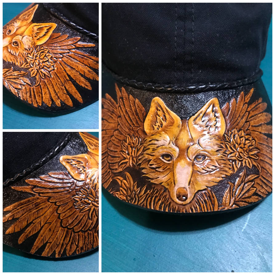 Fox as Spirit Animal in Leather on a ball cap