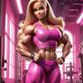 Muscle Barbie wearing pink leggings