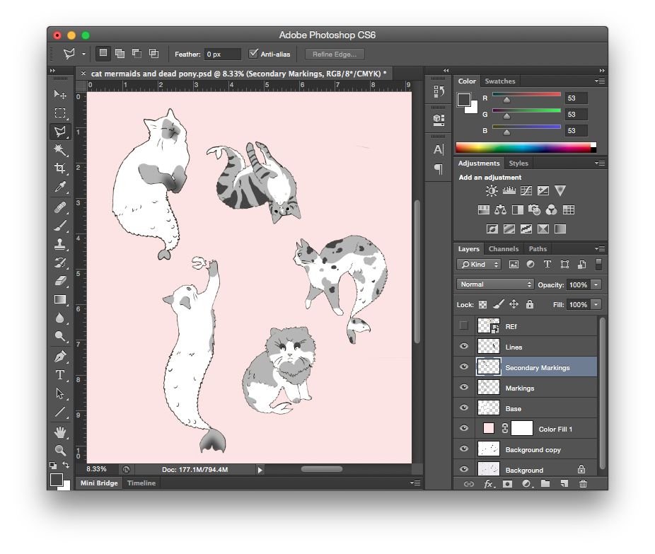 WIP | Feline Mermaids | Grey Tones in PsCS6