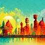 Sol Metta solarpunk cityscape indian style buildin