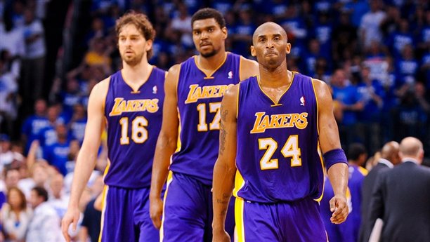 Kobe Bryant, Andrew Bynum and Pau Gasol