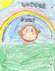 Waddle Dee under a rainbow