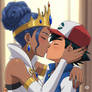 Queen Whitegold hugs and kisses Ash Ketchum.