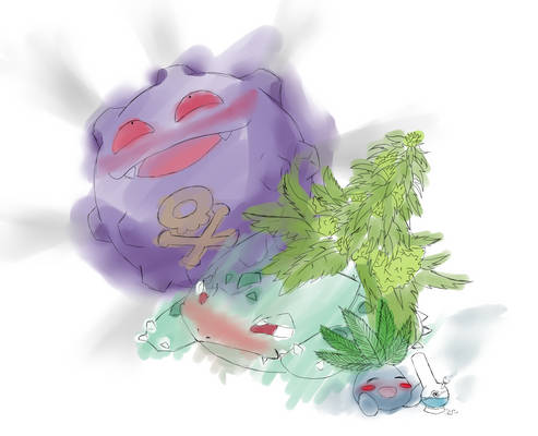 Bulbasaur, Koffing and Oddish weed-lazy watercolor