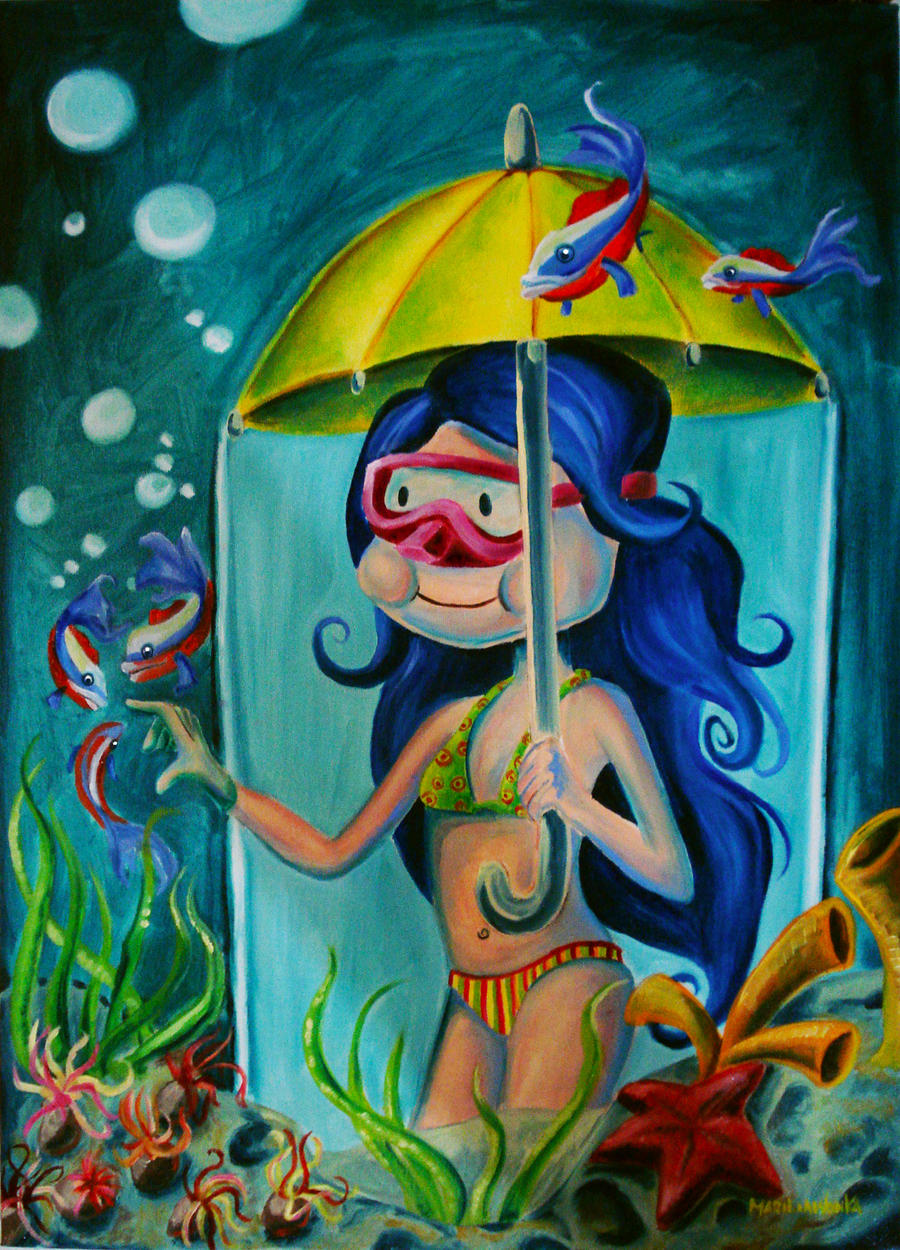 Umbrella girl, underwater