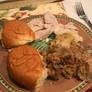 Turkey, stuffing and bread for dinner 