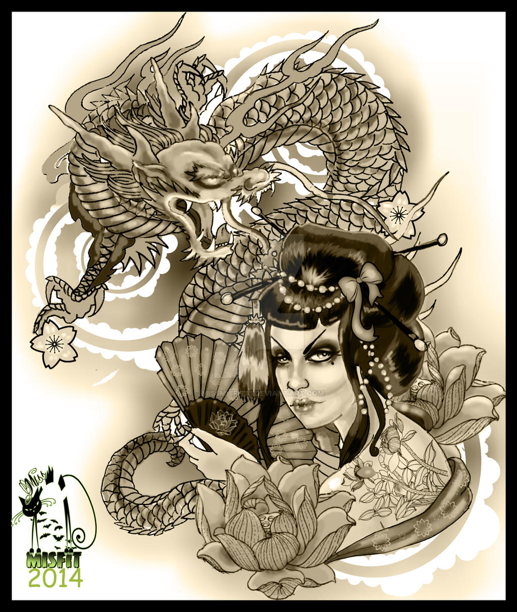 Geisha Dragon tattoo design by MissMisfit13 on DeviantArt