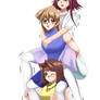 .: Commission : YGO Girls Triple Shoulder Ride :.