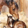 Stable Serenity Mare and Foal Watercolor