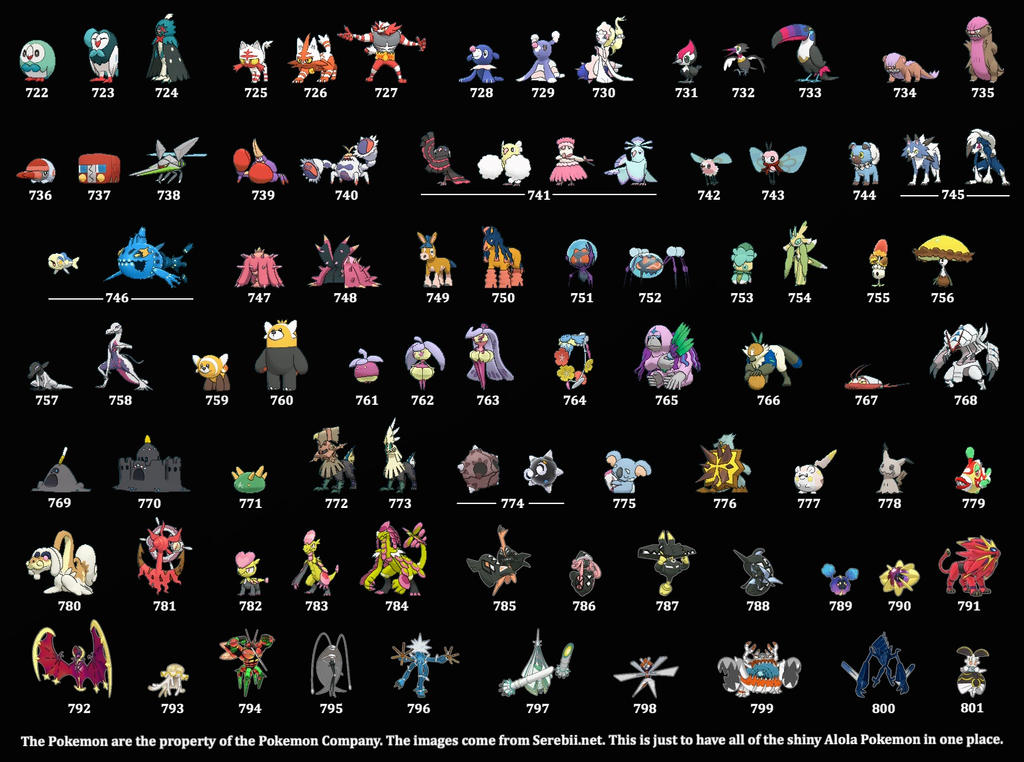 All Sun And Moon Shiny Pokemon by toodramatic911 on DeviantArt