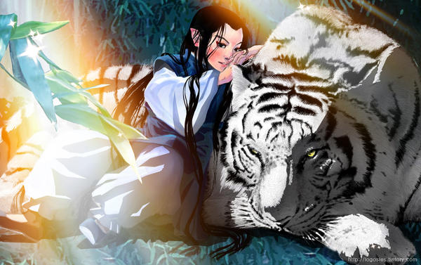 white tiger and boy