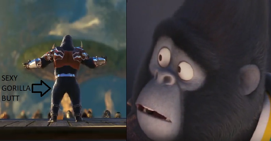 Johnny looking at Grodd butt