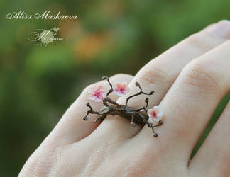 Sakura ring from polymer clay