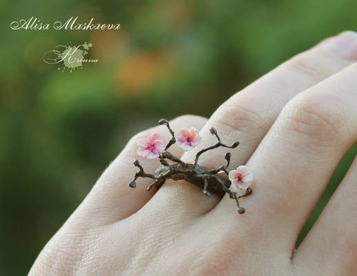 Sakura ring from polymer clay