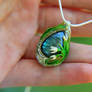 Snowdrop polymer clay and labradorite pendant