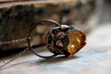 Electroformed pendant Oak Forest with citrine