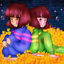 Frisk And Chara In A Pile of Golden Flowers