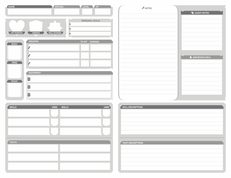 Custom RPG Character Sheet by FoulKnave on DeviantArt