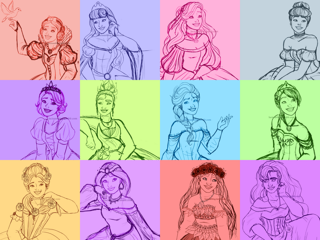 Random Princess Disney Princess Portraits Preview by LucieKJ on DeviantArt