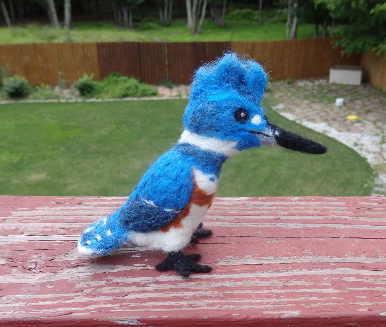 Needle Felted Belted Kingfisher Soft Sculpture